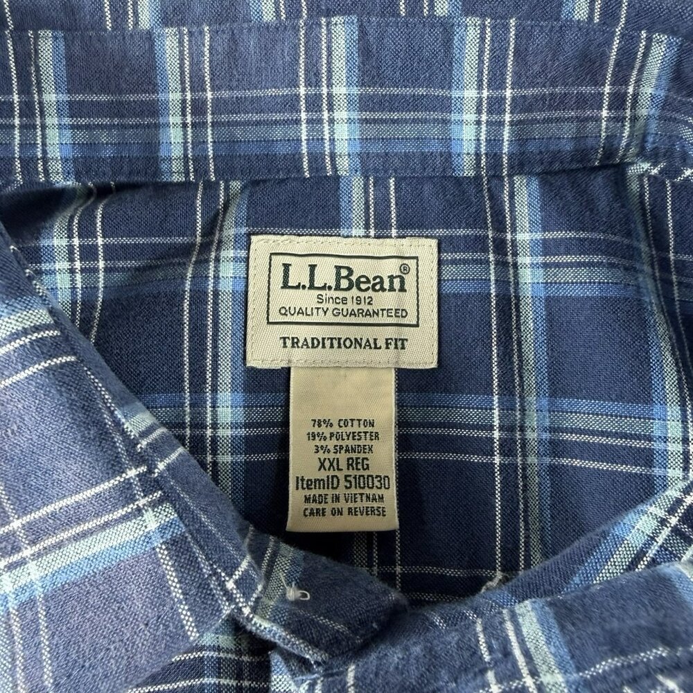 L.L. Bean Button Down Plaid Shirt Blue Men’s Size XXL - Picture 3 of 8